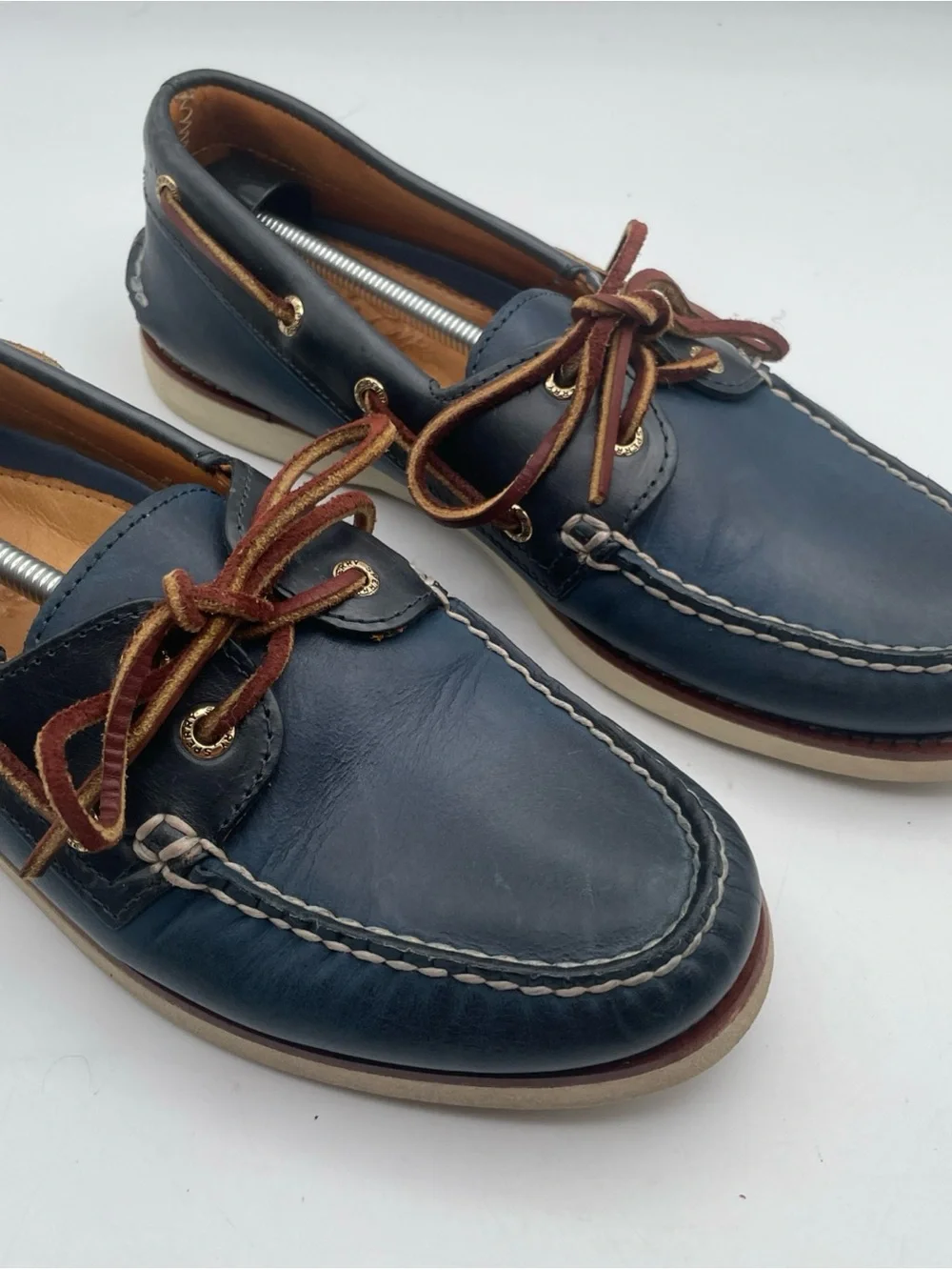 Sperry Gold Cup Navy Leather Boat Shoes with Brown Laces Men’s Size 8.5